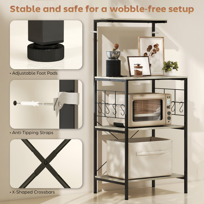  Raft de Bucatarie Stil Industrial cu 4 Nivele si 8 Carlige Stejar [6]