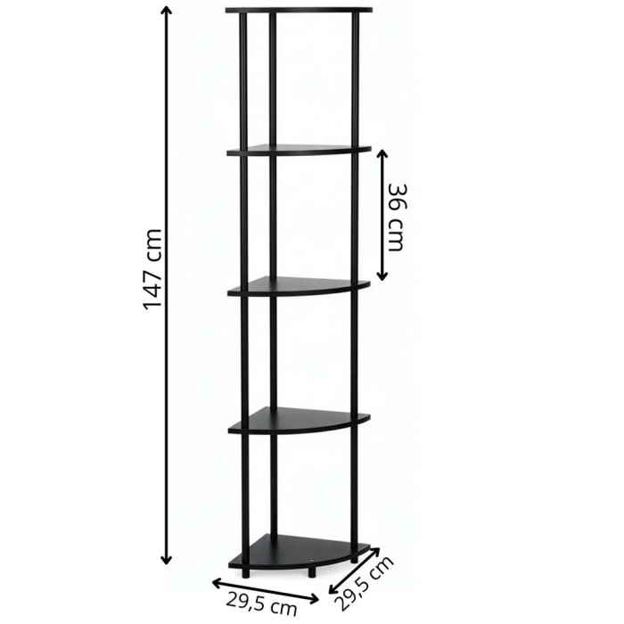 Raft de colt cu 5 polite, MDF, cadru metalic, 148x30x30 cm, negru [13]