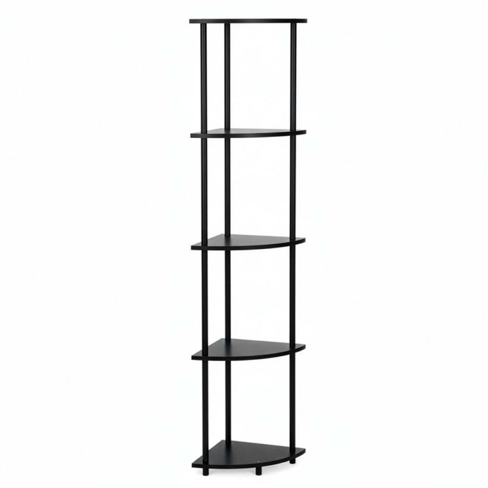 Raft de colt cu 5 polite, MDF, cadru metalic, 148x30x30 cm, negru [7]
