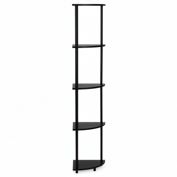 Raft de colt cu 5 polite, MDF, cadru metalic, 148x30x30 cm, negru [10]
