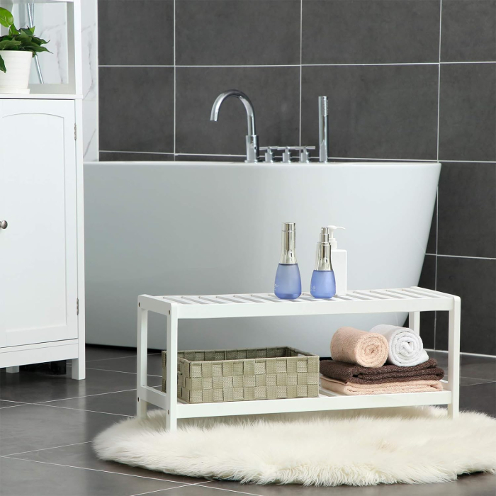 Raft de depozitare din bambus, cu 2 niveluri, 26x70x33cm, alb [3]