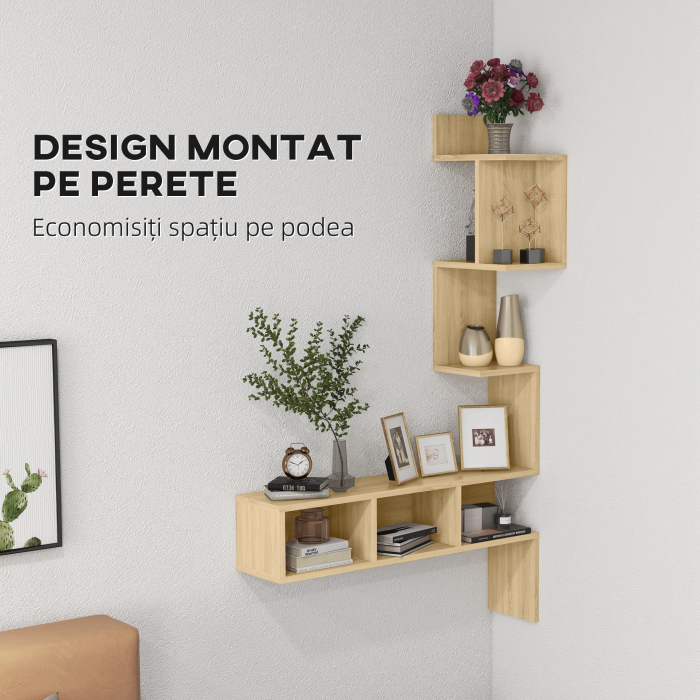 Raft de depozitare  MDF cu rafturi deschise pentru sufragerie si dormitor, 80x20x128,5 cm, de culoare stejar [4]