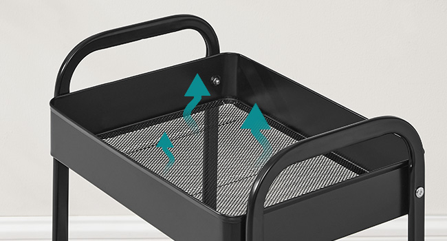 Raft de depozitare mobil tip carucior rulant, pentru baie sau bucatarie, cadru otel cu blat MDF, 31x44x74 cm, negru [8]