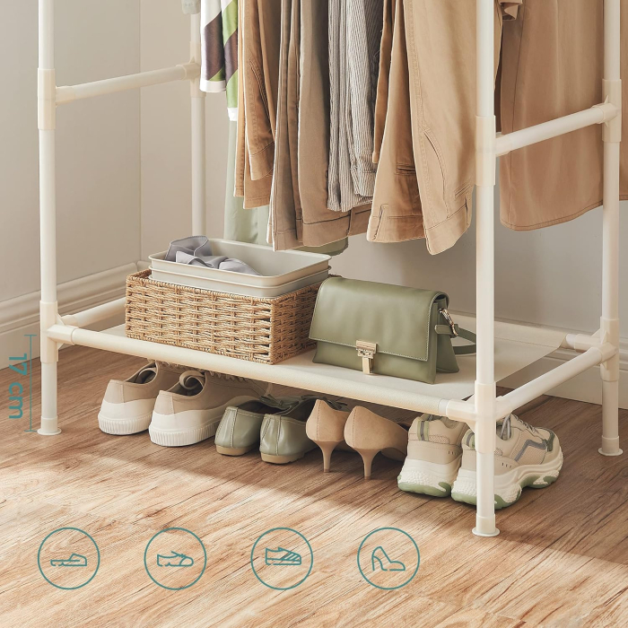 Raft de haine din metal, cu 2 bare de haine si 1 raft, maxim 70 kg, industrial, 45x83x157cm, alb [4]