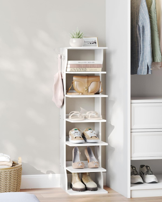 Raft de pantofi, pentru spatii inguste, 6 nivele, 30x26x110 cm, alb [3]