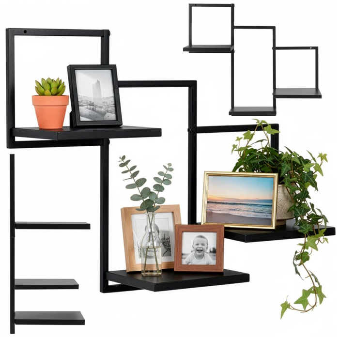 Raft de perete cu 3 polite din MDF si cadru metalic, 58x21x50 cm, negru [3]