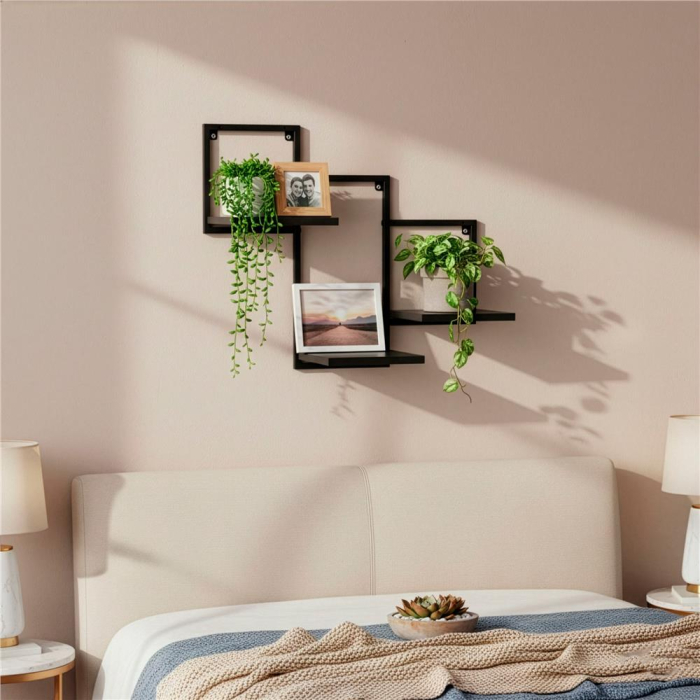 Raft de perete cu 3 polite din MDF si cadru metalic, 58x21x50 cm, negru [9]