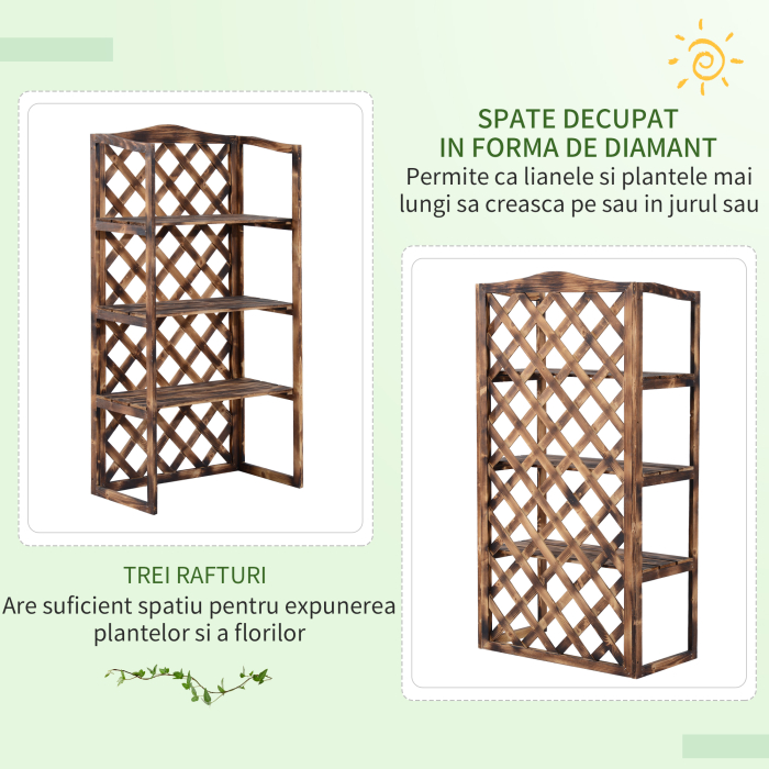 Raft Ghivece pentru Plante cu 3 Etajere din Lemn de Brad, 80x40x150 cm [6]
