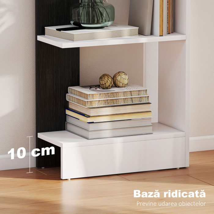  Raft ingust cu 5 Etajere, Raft Economisitor de Spatiu Modern din Lemn, Biblioteca pentru Baie, Living, Dormitor, Birou, 45x21x170 cm, Alb si Negru [5]