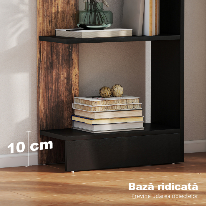  Raft ingust cu 5 Etajere, Raft Economisitor de Spatiu Modern din Lemn, Biblioteca pentru Baie, Living, Dormitor, Birou, 45x21x170 cm, Maro Rustic [5]