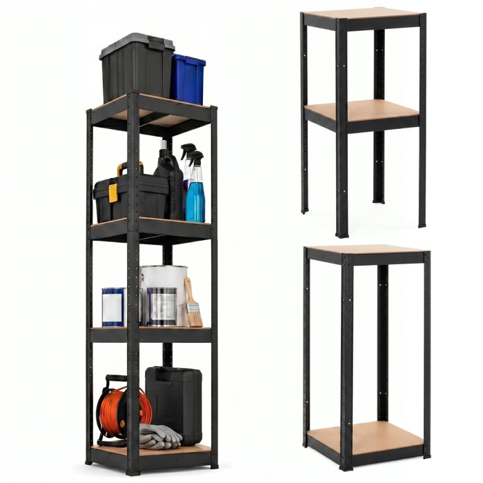 Raft metalic de depozitare cu 4 polite reglabile MDF, capacitate 400 kg, 40x40x180 cm, negru [19]
