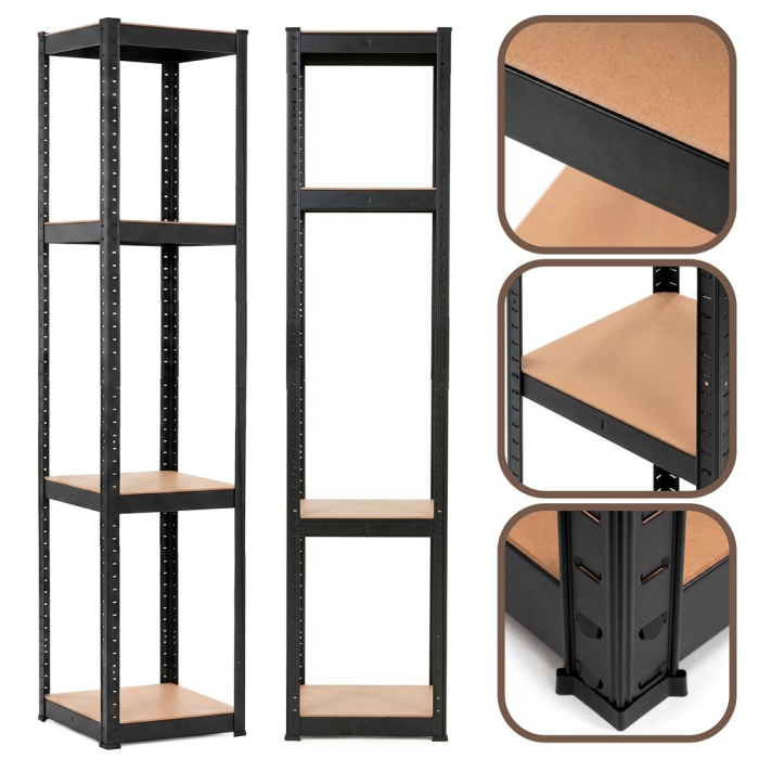 Raft metalic de depozitare cu 4 polite reglabile MDF, capacitate 400 kg, 40x40x180 cm, negru [5]
