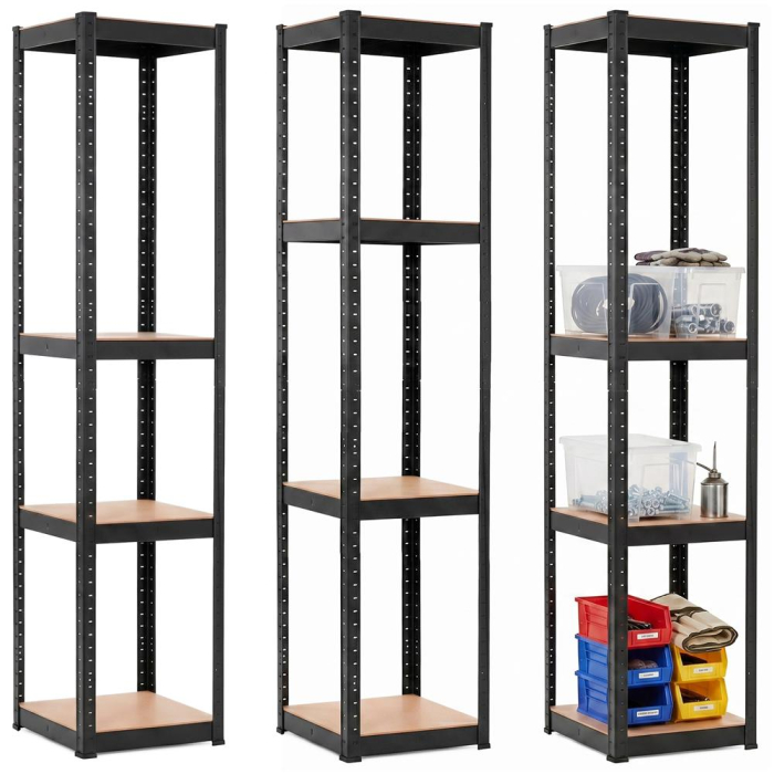 Raft metalic de depozitare cu 4 polite reglabile MDF, capacitate 400 kg, 40x40x180 cm, negru [3]