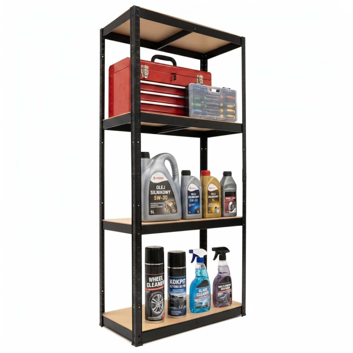 Raft metalic de depozitare cu 4 polite reglabile MDF, capacitate 700 kg, 80x40x174 cm, negru [15]