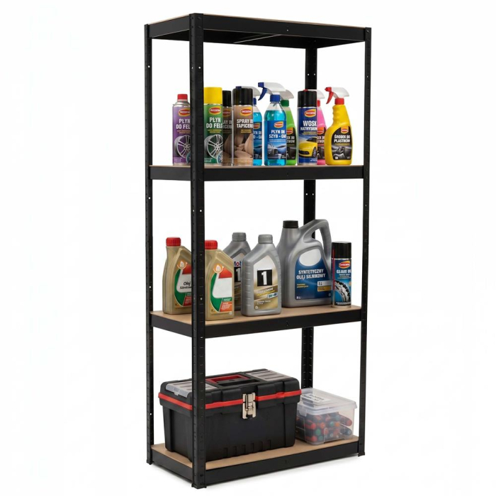 Raft metalic de depozitare cu 4 polite reglabile MDF, capacitate 700 kg, 80x40x174 cm, negru [14]