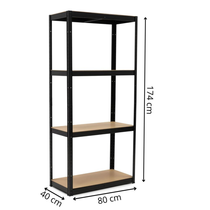 Raft metalic de depozitare cu 4 polite reglabile MDF, capacitate 700 kg, 80x40x174 cm, negru [21]