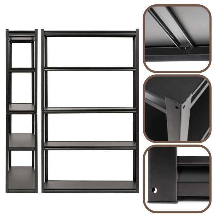Raft metalic de depozitare cu 5 polite reglabile MDF, capacitate 750 kg, 120x40x200 cm, negru [7]