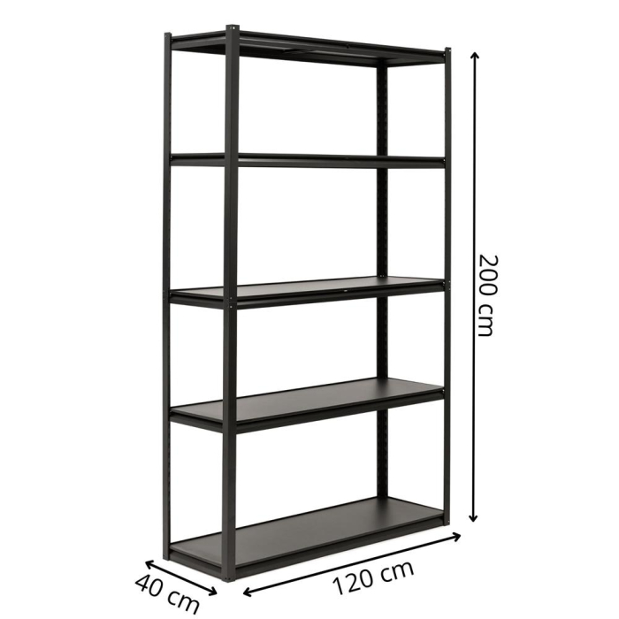 Raft metalic de depozitare cu 5 polite reglabile MDF, capacitate 750 kg, 120x40x200 cm, negru [22]