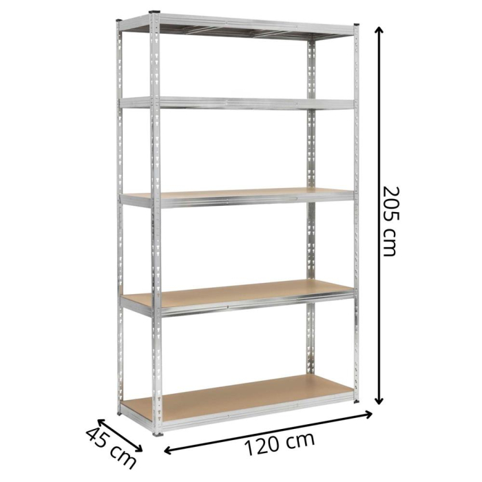 Raft metalic de depozitare cu 5 polite reglabile MDF, structura zincata, capacitate 1000 kg, 120x45x205 cm, gri [24]