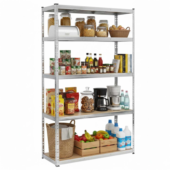 Raft metalic de depozitare cu 5 polite reglabile MDF, structura zincata, capacitate 1000 kg, 120x45x205 cm, gri [6]