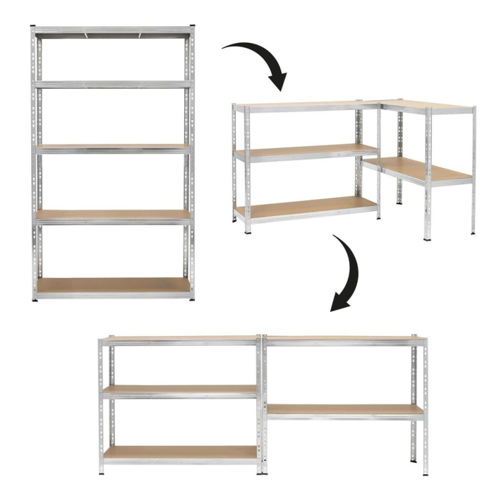 Raft metalic de depozitare cu 5 polite reglabile MDF, structura zincata, capacitate 1000 kg, 120x45x205 cm, gri [10]