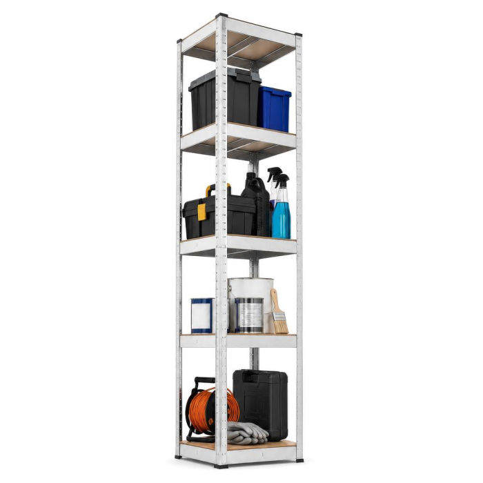 Raft metalic de depozitare cu 5 polite reglabile MDF, structura zincata, capacitate 500 kg, 40x40x180 cm, gri [10]