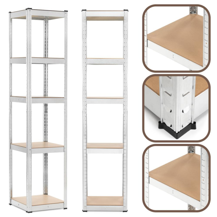 Raft metalic de depozitare cu 5 polite reglabile MDF, structura zincata, capacitate 500 kg, 40x40x180 cm, gri [17]