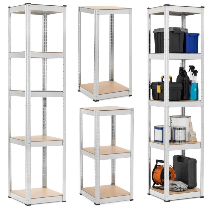 Raft metalic de depozitare cu 5 polite reglabile MDF, structura zincata, capacitate 500 kg, 40x40x180 cm, gri [4]