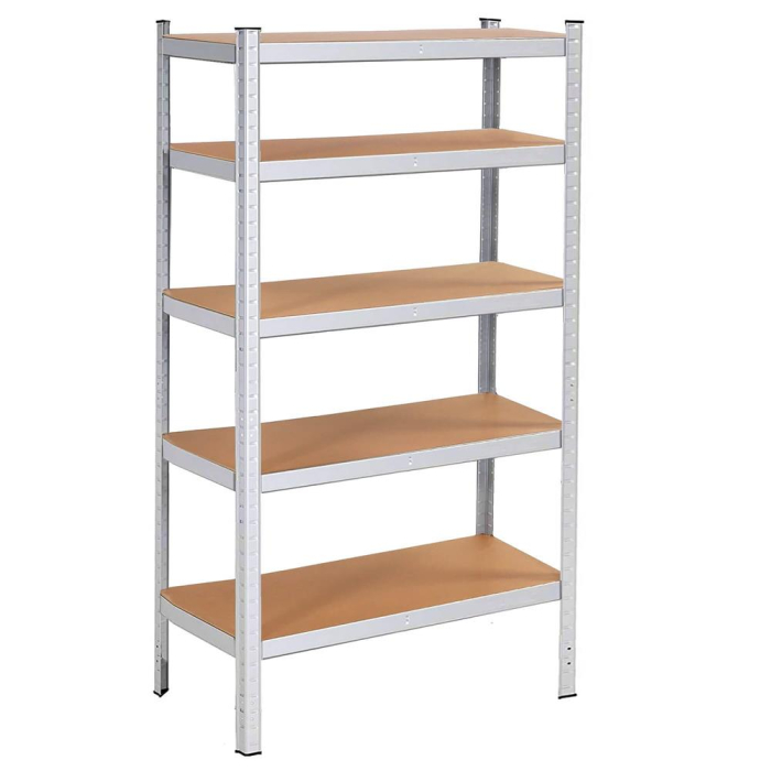 Raft metalic depozitare cu 5 polite MDF, capacitate 675 kg, 75x30x150 cm, argintiu [12]