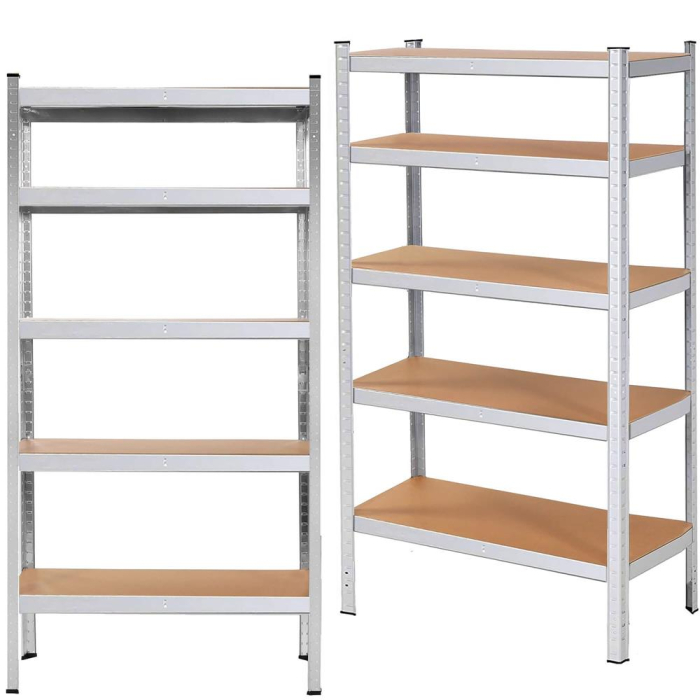 Raft metalic depozitare cu 5 polite MDF, capacitate 675 kg, 75x30x150 cm, argintiu [5]