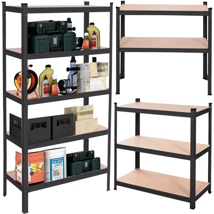 Raft metalic depozitare cu 5 polite MDF, capacitate 675 kg, 75x30x150 cm, negru [8]