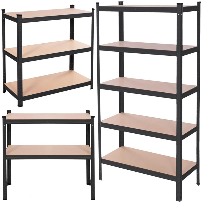 Raft metalic depozitare cu 5 polite MDF, capacitate 675 kg, 75x30x150 cm, negru [10]