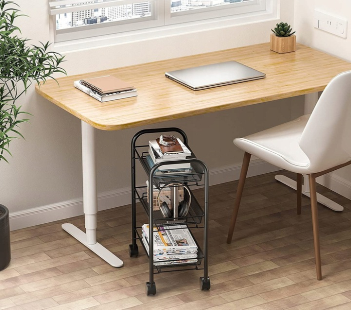 Raft metalic mobil tip carucior pentru bucatarie, 3 polite si 4 agatatori, negru, 44x26x64cm [5]