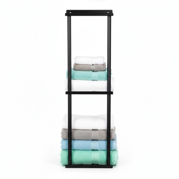 Raft metalic pentru prosoape, structura cu finisaj mat, accesorii montaj incluse, 25x16x76 cm, negru [8]