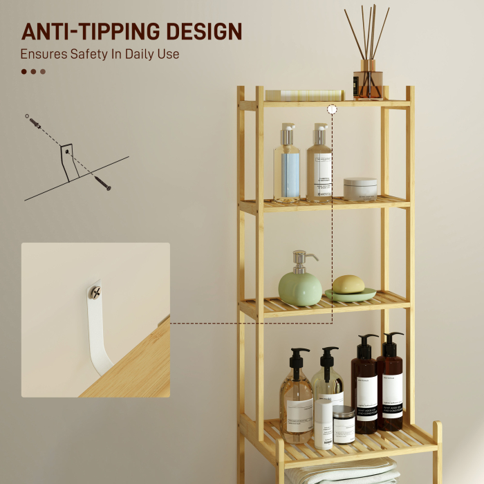  Raft Mobil pentru Baie cu 7 Polite, Depozitare si Organizare, Dulap din Bambus, 44x33x180 cm, Culoare Lemn [5]