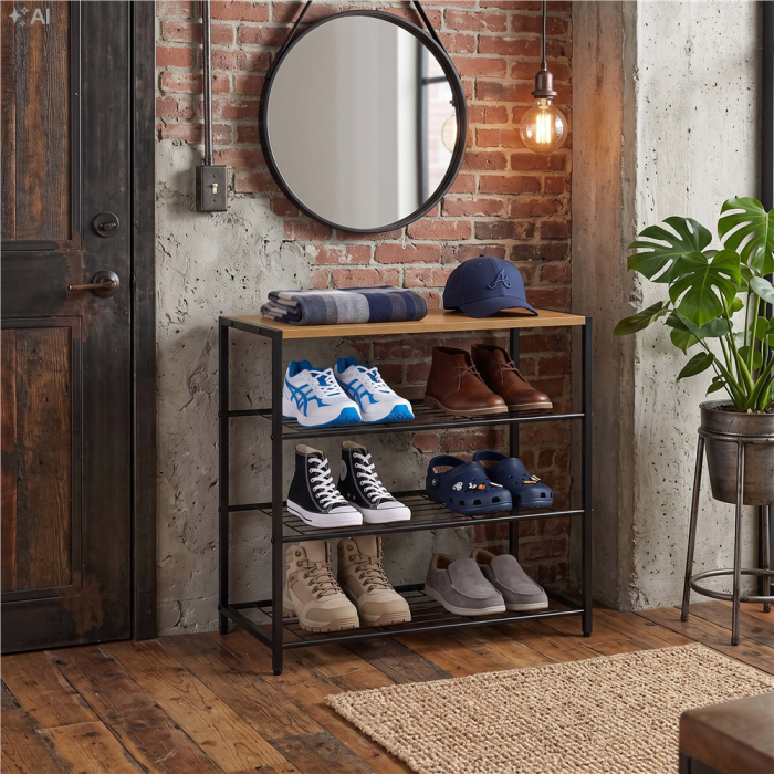 Raft multifunctional cu 2 polite si blat superior pentru depozitare, structura metalica rezistenta din otel si rafturi din MDF, picioare reglabile ant [20]