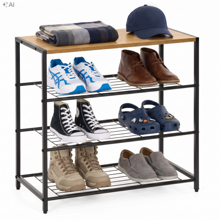 Raft multifunctional cu 2 polite si blat superior pentru depozitare, structura metalica rezistenta din otel si rafturi din MDF, picioare reglabile ant [17]