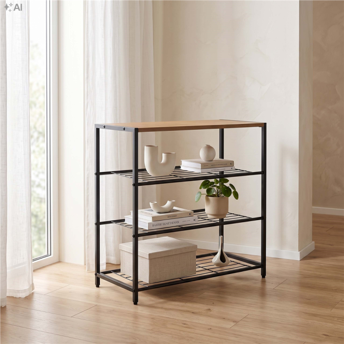 Raft multifunctional cu 2 polite si blat superior pentru depozitare, structura metalica rezistenta din otel si rafturi din MDF, picioare reglabile ant [6]