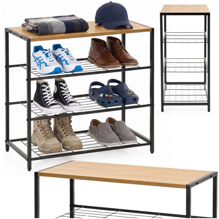 Raft multifunctional cu 2 polite si blat superior pentru depozitare, structura metalica rezistenta din otel si rafturi din MDF, picioare reglabile ant [5]