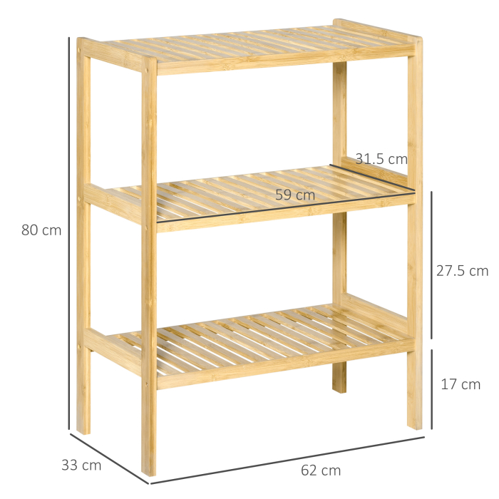  Raft Multifunctional cu 3 Nivele din Bambus , 62x33x80cm, Culoare lemn Natural [3]