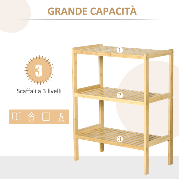  Raft Multifunctional cu 3 Nivele din Bambus , 62x33x80cm, Culoare lemn Natural [5]