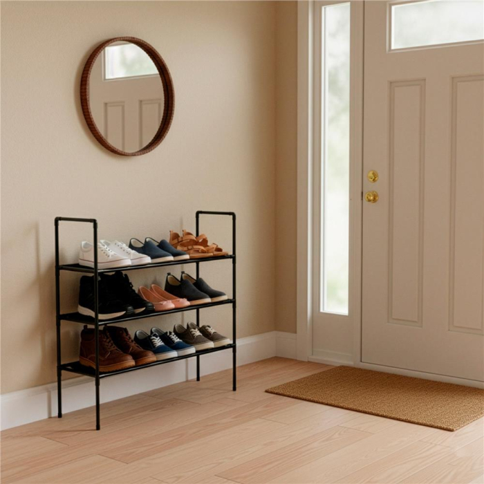 Raft pantofi cu 3 polite, structura metalica si rafturi textile, 72x28x70 cm, negru [17]