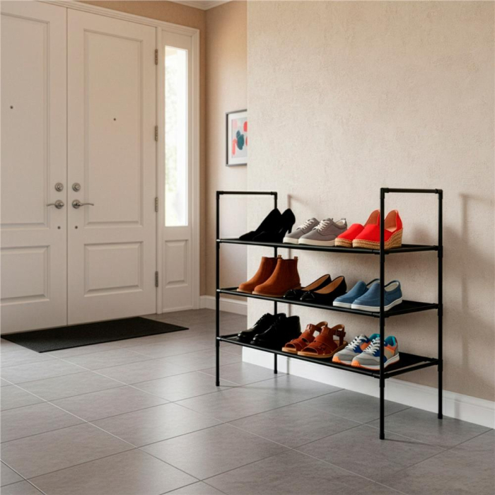 Raft pantofi cu 3 polite, structura metalica si rafturi textile, 72x28x70 cm, negru [7]