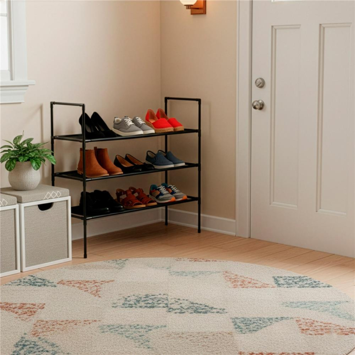 Raft pantofi cu 3 polite, structura metalica si rafturi textile, 72x28x70 cm, negru [8]