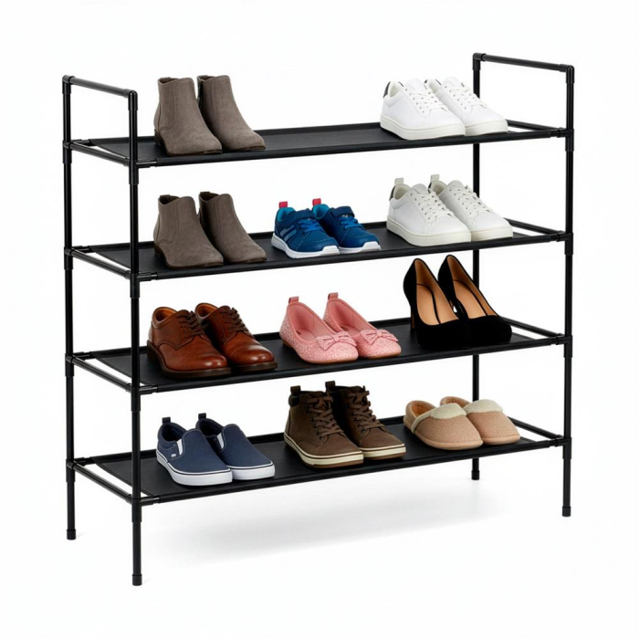 Raft pantofi cu 4 polite, structura metalica si rafturi textile, 72x28x75 cm, negru [16]