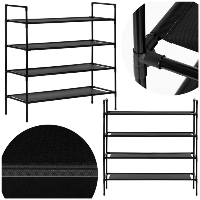 Raft pantofi cu 4 polite, structura metalica si rafturi textile, 72x28x75 cm, negru [4]