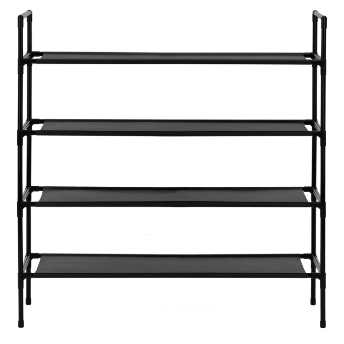 Raft pantofi cu 4 polite, structura metalica si rafturi textile, 72x28x75 cm, negru [10]
