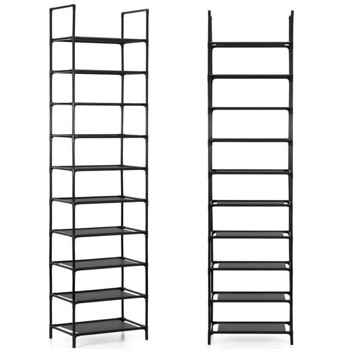 Raft pantofi inalt cu 10 polite, structura metalica si rafturi textile, 45x28x178 cm, negru [5]