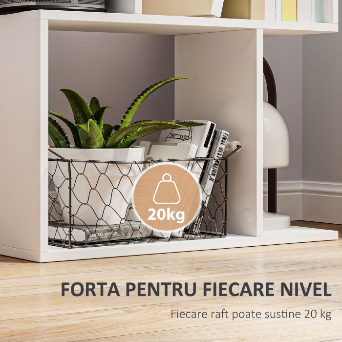  Raft pentru Carti cu 5 Rafturi Separate, Biblioteca in Forma de S din Lemn, 60x24x184,5 cm, Alb [5]