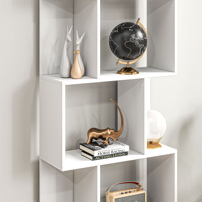  Raft pentru Carti cu 5 Rafturi Separate, Biblioteca in Forma de S din Lemn, 60x24x184,5 cm, Alb [9]